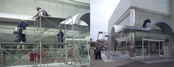 テナント塗装工事　パラペット　ローリング足場